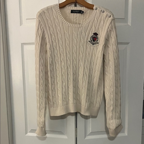 Ralph Lauren Beige Cable Knit Sweater with Crest Patch - Picture 2 of 10